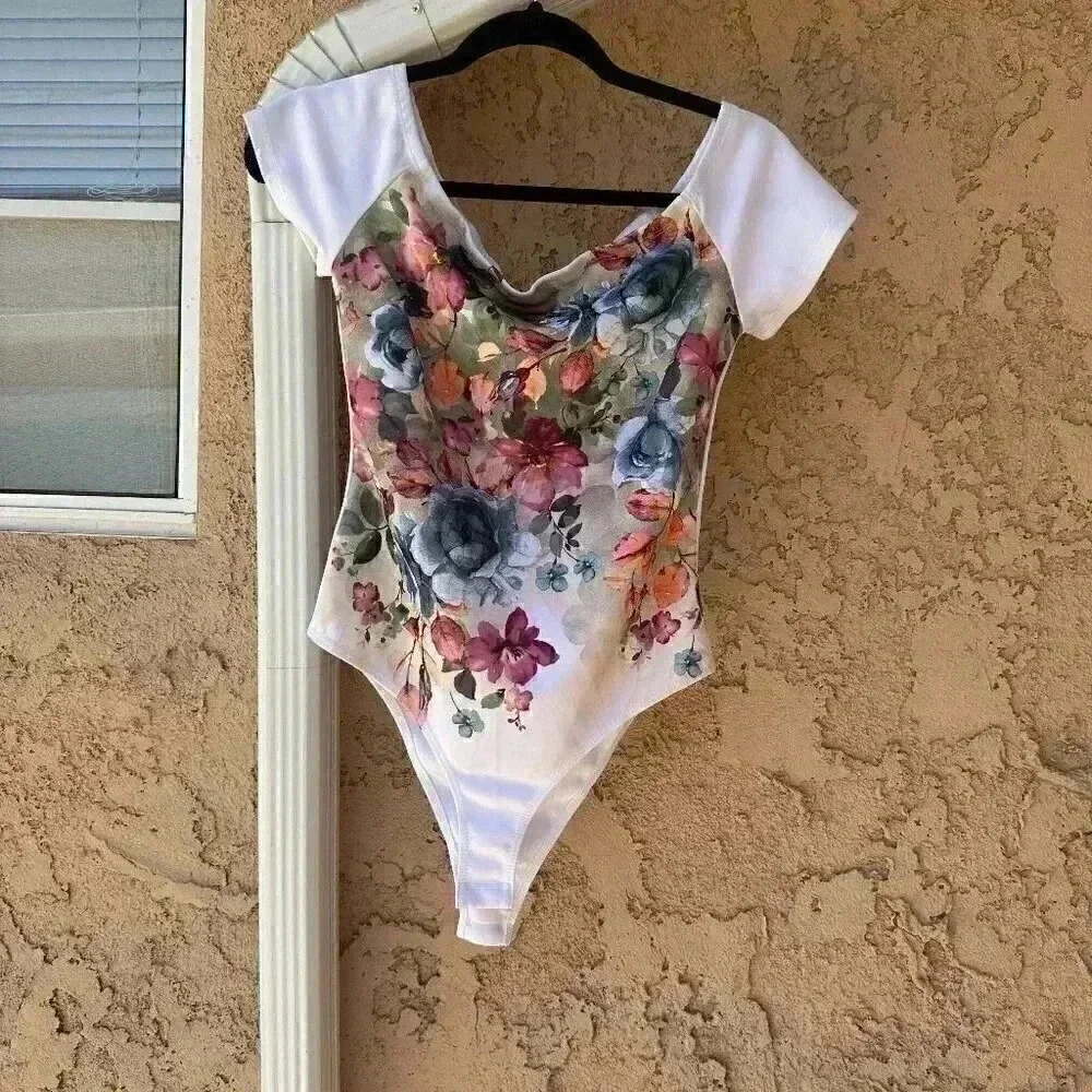 charlotte Russe top white floral bodysuit